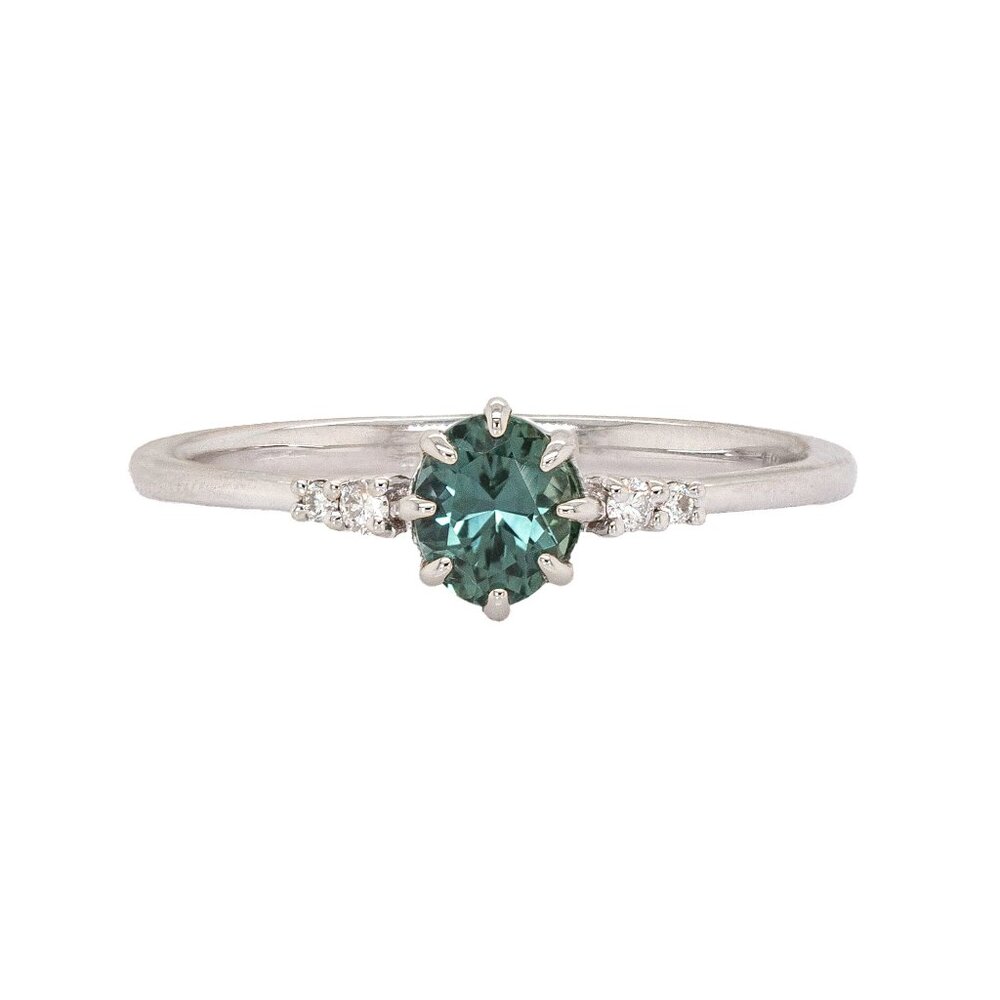 Teal Sapphire Ring in 14K Solid Gold with Natural Diamond Accents